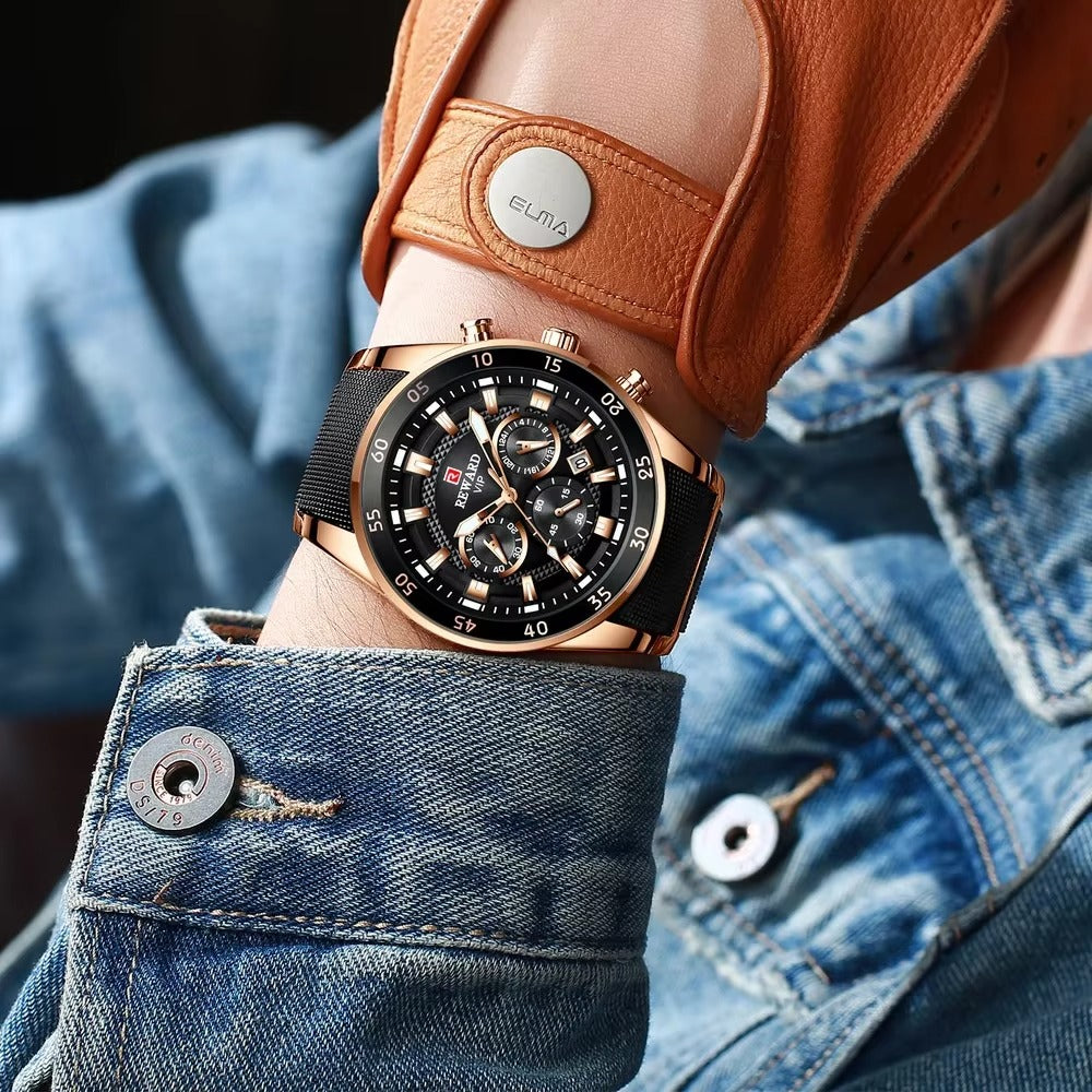 Reward VIP Luxury Watch Silver And Blue Stainless Steel Strap