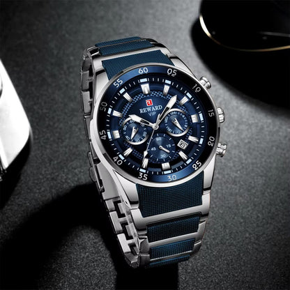 Reward VIP Luxury Watch Silver And Blue Stainless Steel Strap